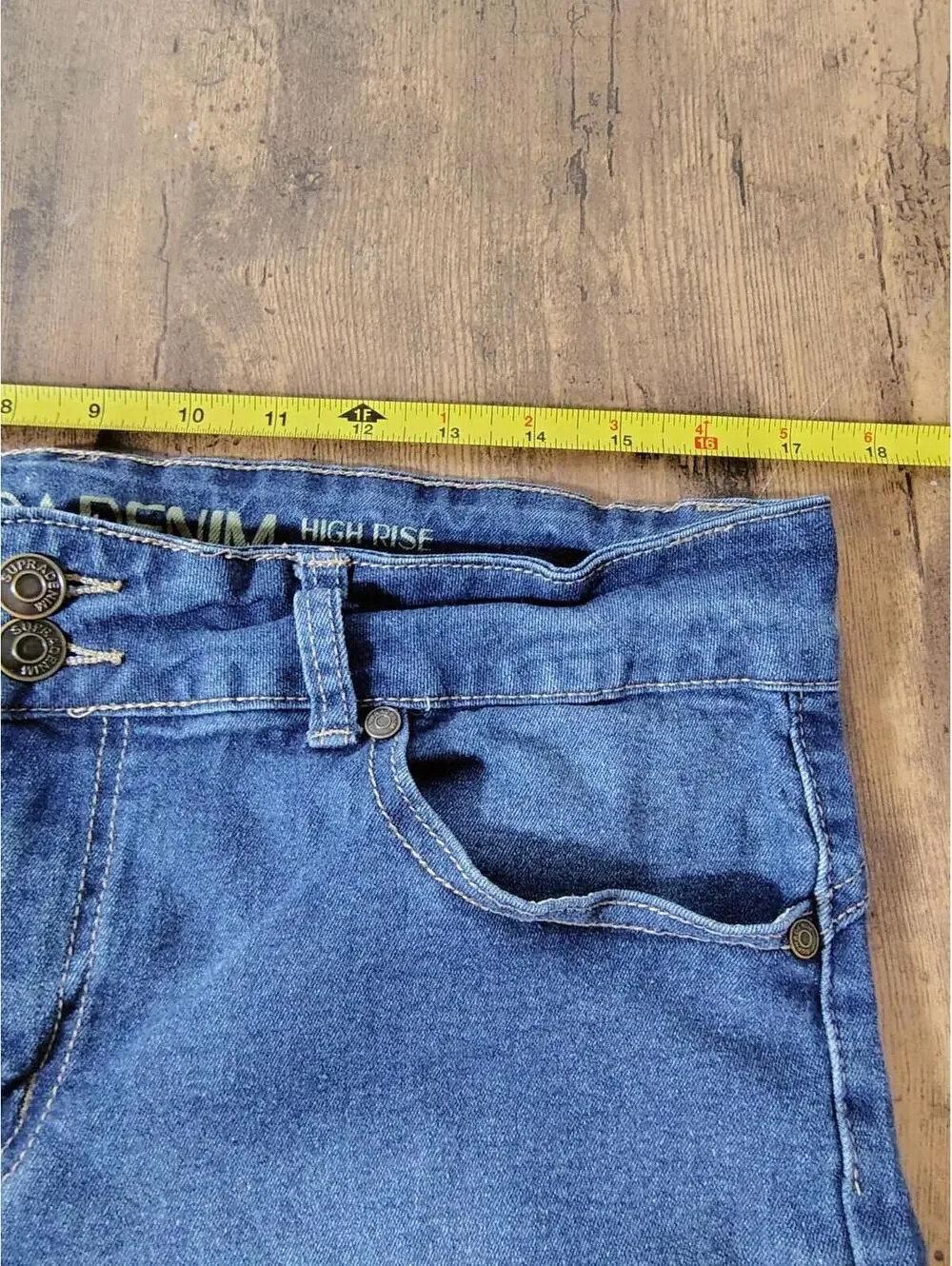 Supradenim High Rise Bermuda Shorts Denim  Sz 15 32 Stretch double button - Picture 7 of 9